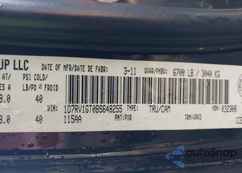 2011 Ram Ram 1500 St z USA, uszkodzony, nr VIN 1D7RV1GT0BS648255